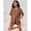 Ekouaer Pajamas for Women Waffle Knit Lounge Set Button Down Loungewear Soft Short Sleeve Pjs Shorts Set S-XXL(Brown)