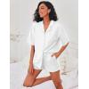 Ekouaer Pajamas for Women Waffle Knit Lounge Set Button Down Loungewear Soft Short Sleeve Pjs Shorts Set S-XXL(White)
