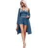 Ekouaer Rib Knit Pajamas Set for Women 3 Piece Lounge Sets Soft Cami and Shorts Pjs with Cardigan Loungewear S-XXL(Dark Blue-2)