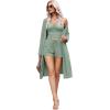 Ekouaer Rib Knit Pajamas Set for Women 3 Piece Lounge Sets Soft Cami and Shorts Pjs with Cardigan Loungewear S-XXL(Green-2)