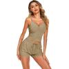 Ekouaer Rib Knit Pajamas Set for Women 3 Piece Lounge Sets Soft Cami and Shorts Pjs with Cardigan Loungewear S-XXL(Khaki-2)
