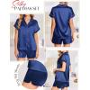 Ekouaer Silk Pajamas Set for Women Button Down 2 Piece Stain Pjs Shorts Set Soft Sleepwear Short Sleeve Loungewear S-XXL(Navy Blue)
