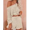 Ekouaer Women 2 Piece Outfits Sweater Sets Off Shoulder Knit Pajama Set 3/4 Sleeve Tops Drawstring Waist Shorts Suits