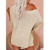 Ekouaer Women 2 Piece Outfits Sweater Sets Off Shoulder Knit Pajama Set 3/4 Sleeve Tops Drawstring Waist Shorts Suits