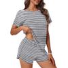 Ekouaer Women 2 Piece Pajama Sets Crew Neck Pjs Soft Short Sleeve Top and Shorts Sleepwear Summer Lounge Set
