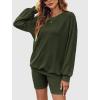 Ekouaer Women 2 Pieces Outfit Sweatsuit Matching Lounge Set Long Sleeve Sweatshirt Shorts Comfy Loungewear Pajamas Fall Clothes Dark Green M
