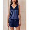 Ekouaer Women Silk Satin Pajama Set V Neck Pj Short Set Sleeveless Silky Tank Lounge Set Sleepwear