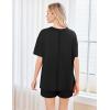 Ekouaer Women’s 2 Piece Pajama Sets Short Sleeve Lounge Sets Soft Round Neck Top and Shorts Sleepwear(Black)