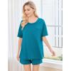 Ekouaer Women’s 2 Piece Pajama Sets Short Sleeve Lounge Sets Soft Round Neck Top and Shorts Sleepwear(Blue Green)