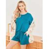 Ekouaer Women’s 2 Piece Pajama Sets Short Sleeve Lounge Sets Soft Round Neck Top and Shorts Sleepwear(Blue Green)