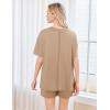 Ekouaer Women’s 2 Piece Pajama Sets Short Sleeve Lounge Sets Soft Round Neck Top and Shorts Sleepwear(Khaki)