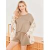 Ekouaer Women’s 2 Piece Pajama Sets Short Sleeve Lounge Sets Soft Round Neck Top and Shorts Sleepwear(Khaki)
