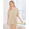 Ekouaer Women’s 2 Piece Pajama Sets Short Sleeve Lounge Sets Soft Round Neck Top and Shorts Sleepwear(Light Brown)