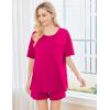 Ekouaer Women’s 2 Piece Pajama Sets Short Sleeve Lounge Sets Soft Round Neck Top and Shorts Sleepwear(Rose Red)