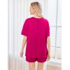Ekouaer Women’s 2 Piece Pajama Sets Short Sleeve Lounge Sets Soft Round Neck Top and Shorts Sleepwear(Rose Red)
