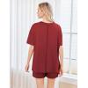 Ekouaer Women’s 2 Piece Pajama Sets Short Sleeve Lounge Sets Soft Round Neck Top and Shorts Sleepwear(Wine Red)