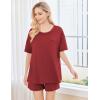 Ekouaer Women’s 2 Piece Pajama Sets Short Sleeve Lounge Sets Soft Round Neck Top and Shorts Sleepwear(Wine Red)