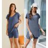 Ekouaer Womens 2 Piece Sets Summer Biker Shorts Set Outfits Knit Loungewear V Neck Workout Sets Tracksuit S-XXL(Blue)