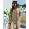 Ekouaer Womens 2 Piece Sets Summer Biker Shorts Set Outfits Knit Loungewear V Neck Workout Sets Tracksuit S-XXL(Khaki)
