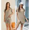 Ekouaer Womens 2 Piece Sets Summer Biker Shorts Set Outfits Knit Loungewear V Neck Workout Sets Tracksuit S-XXL(Khaki)
