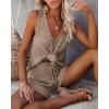 Ekouaer Womens 2024 Fashion Knit Pajama Set 2 Piece Outfits V-Neck Sleeveless Tank Top and Drawstring Shorts Set Light Tan L