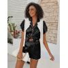 Ekouaer Women’s Classic Button Down Ruffle Sleeves Short Satin Silk Pajama Set(Black)