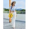 Ekouaer Women’s Classic Button Down Ruffle Sleeves Short Satin Silk Pajama Set(Clear Blue)