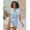 Ekouaer Women’s Classic Button Down Ruffle Sleeves Short Satin Silk Pajama Set(Clear Blue)