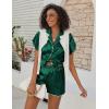 Ekouaer Women’s Classic Button Down Ruffle Sleeves Short Satin Silk Pajama Set(Green)