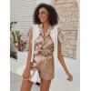 Ekouaer Women’s Classic Button Down Ruffle Sleeves Short Satin Silk Pajama Set(Khaki)