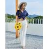 Ekouaer Women’s Classic Button Down Ruffle Sleeves Short Satin Silk Pajama Set(Navy Blue)