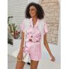 Ekouaer Women’s Classic Button Down Ruffle Sleeves Short Satin Silk Pajama Set(Pink)