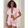 Ekouaer Women’s Classic Button Down Ruffle Sleeves Short Satin Silk Pajama Set(Pink)