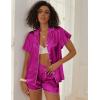 Ekouaer Women’s Classic Button Down Ruffle Sleeves Short Satin Silk Pajama Set(Rose)