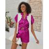 Ekouaer Women’s Classic Button Down Ruffle Sleeves Short Satin Silk Pajama Set(Rose)
