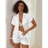Ekouaer Women’s Classic Button Down Ruffle Sleeves Short Satin Silk Pajama Set(White)