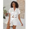 Ekouaer Women’s Classic Button Down Ruffle Sleeves Short Satin Silk Pajama Set(White)