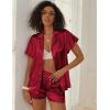 Ekouaer Women’s Classic Button Down Ruffle Sleeves Short Satin Silk Pajama Set(Wine Red)