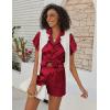 Ekouaer Women’s Classic Button Down Ruffle Sleeves Short Satin Silk Pajama Set(Wine Red)
