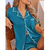 Ekouaer Womens Pajama Set Button Down Sleepwear Short Sleeve Pjs Top and Short with Pocket Soft Lounge Set(Blue Green)