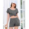 Ekouaer Womens Pajama Set Summer Short Sleeve Pjs Sleepwear Cute 2 Piece Lounge Sets S-XXL(Deep Floral Gray)