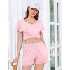 Ekouaer Womens Pajama Set Summer Short Sleeve Pjs Sleepwear Cute 2 Piece Lounge Sets S-XXL(Pink)