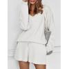 Ekouaer Womens Pajama Set Waffle Knit Lounge Set V Neck Off Shoulder Sleepwear Long Sleeve Top and Shorts 2 Piece Sweatsuit