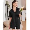 Ekouaer Womens Pajama Sets 2 Piece Cotton Pjs Button Down Sleepwear Short Sleeve Lounge Set with Pockets(Black)