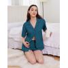 Ekouaer Womens Pajama Sets 2 Piece Cotton Pjs Button Down Sleepwear Short Sleeve Lounge Set with Pockets(Blue Green)