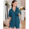 Ekouaer Womens Pajama Sets 2 Piece Cotton Pjs Button Down Sleepwear Short Sleeve Lounge Set with Pockets(Blue Green)
