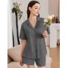 Ekouaer Womens Pajama Sets 2 Piece Cotton Pjs Button Down Sleepwear Short Sleeve Lounge Set with Pockets(Deep Grey)