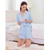 Ekouaer Womens Pajama Sets 2 Piece Cotton Pjs Button Down Sleepwear Short Sleeve Lounge Set with Pockets(Light Blue)