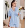 Ekouaer Womens Pajama Sets 2 Piece Cotton Pjs Button Down Sleepwear Short Sleeve Lounge Set with Pockets(Light Blue)