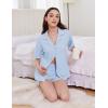 Ekouaer Womens Pajama Sets 2 Piece Cotton Pjs Button Down Sleepwear Short Sleeve Lounge Set with Pockets(Light Blue)